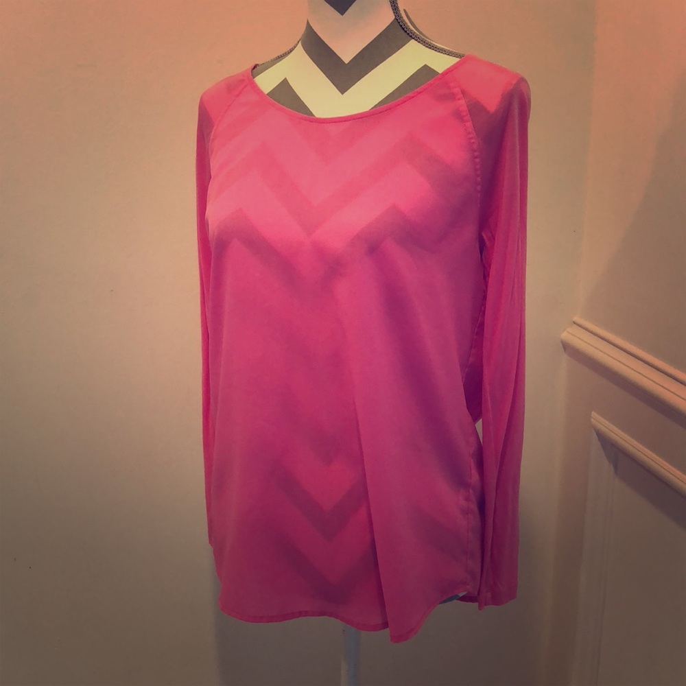 French Connection Women's Sheer Pink Knit Long Sleeve Top Blouse Size Medium